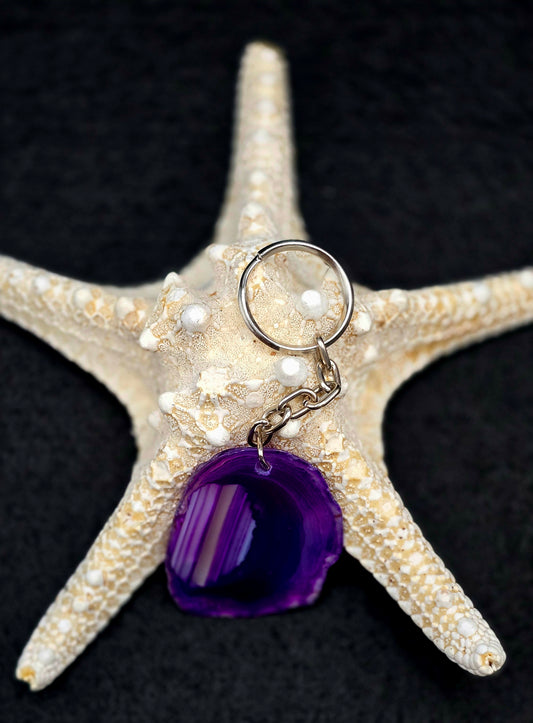 Key Chain - Agate Slice- Purple