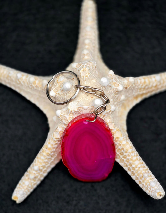 Key Chain - Agate Slice - Pink