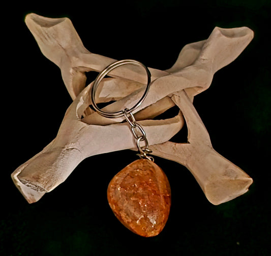 Key Chain - Small Tumble Crackle - Orange