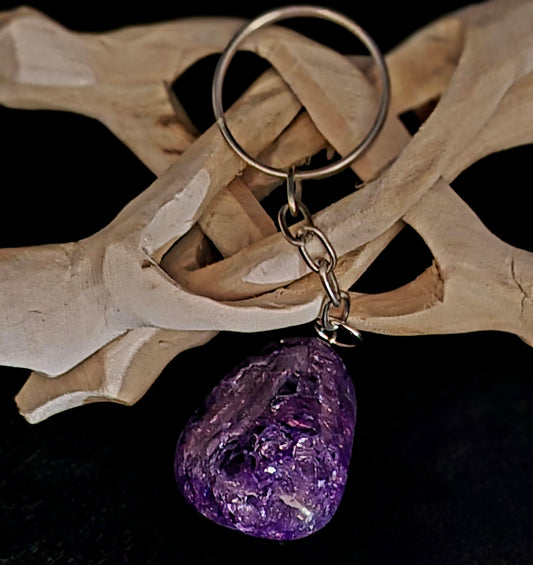 Key Chain - Small Tumble Crackle - Purple