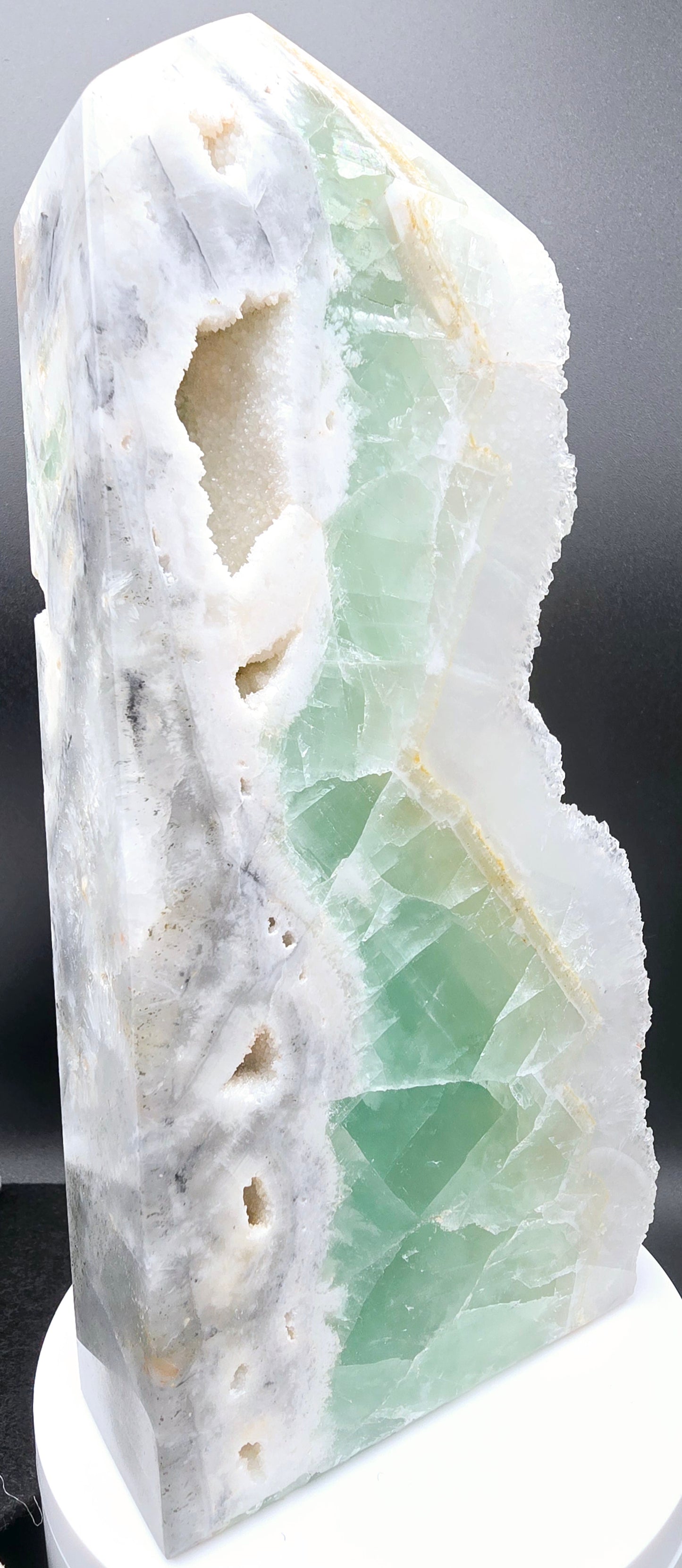 Green Fluorite Tower with Druzy Pockets