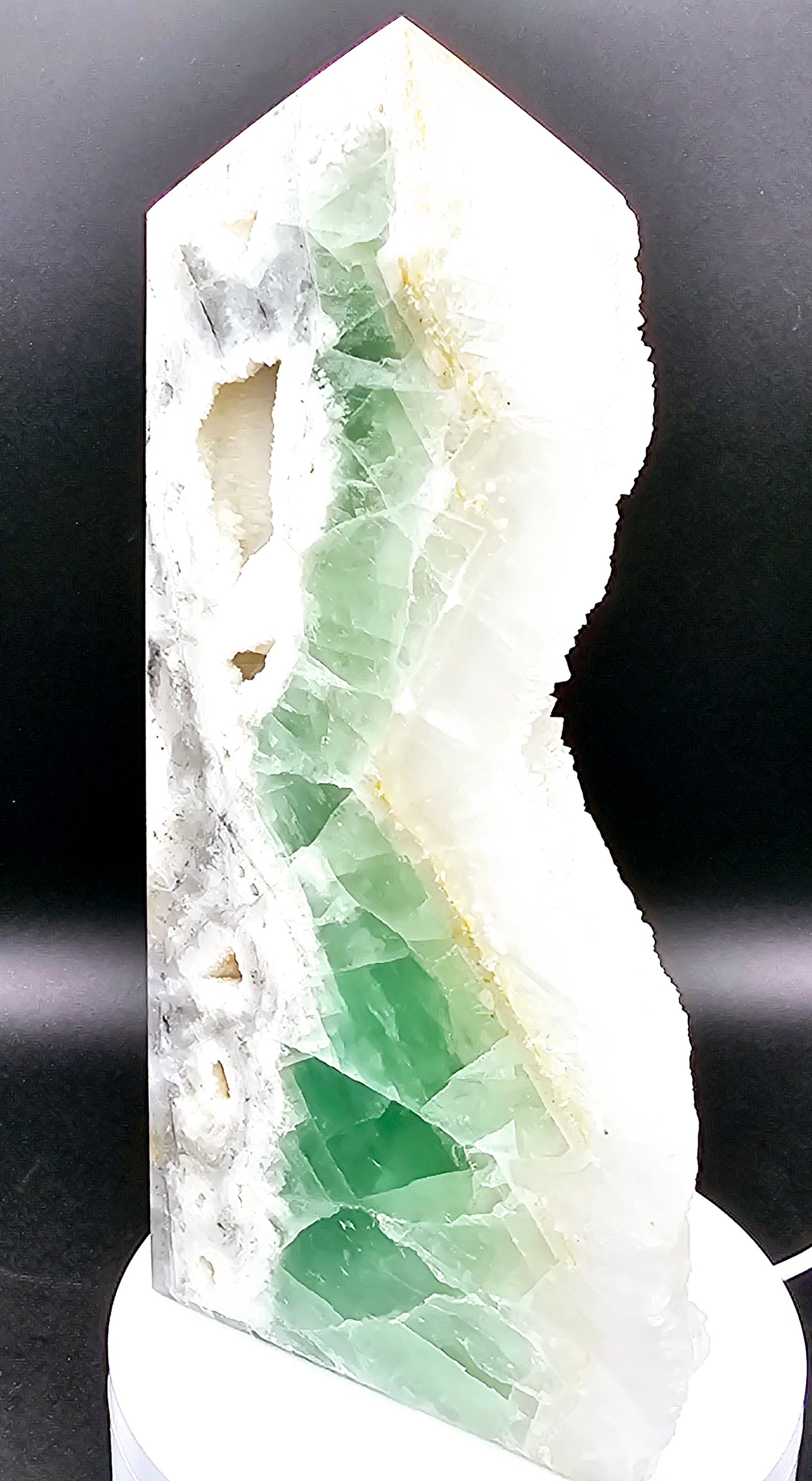 Green Fluorite Tower with Druzy Pockets