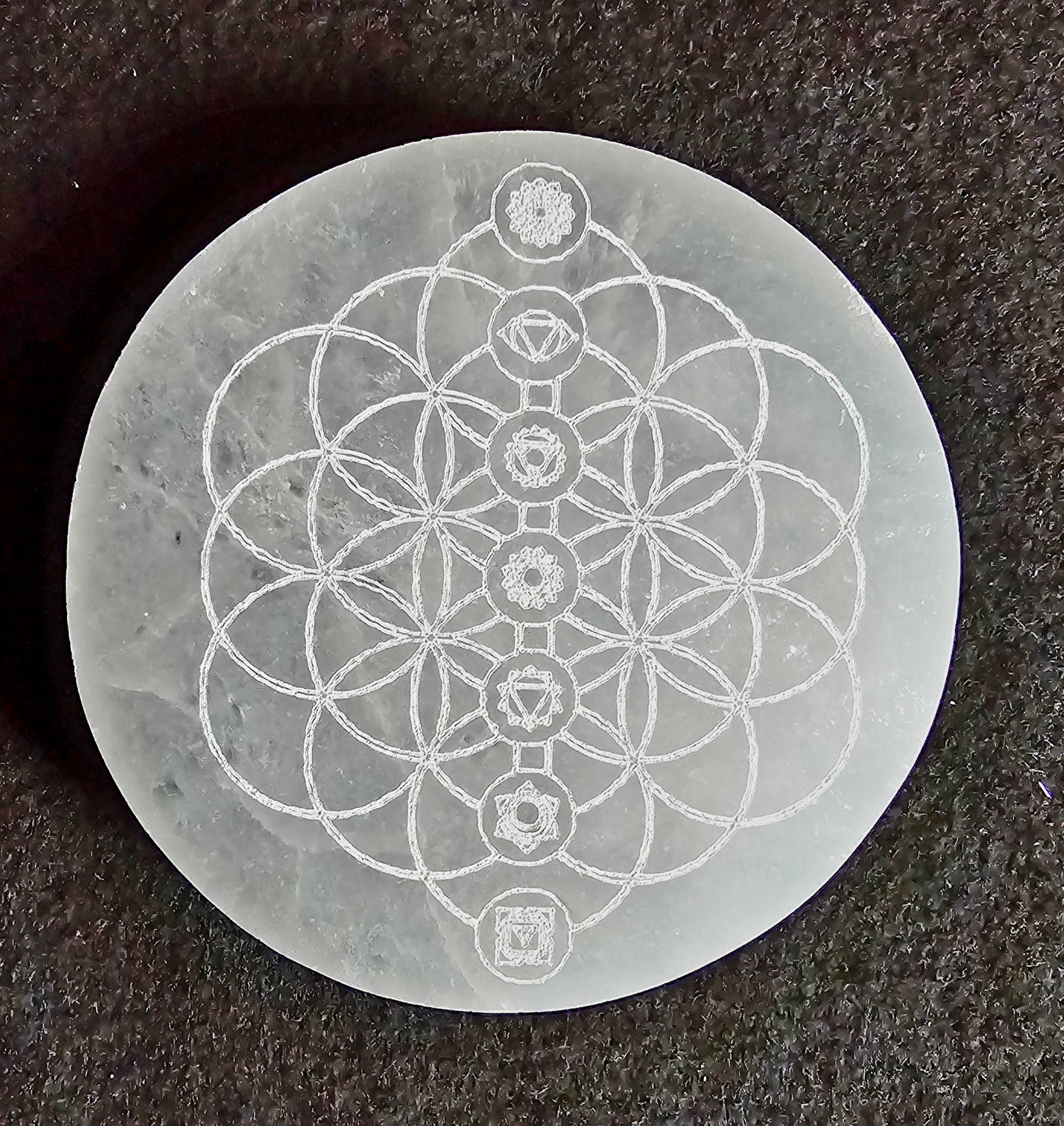 Selenite Mandala Round Charging Plate 3.75"