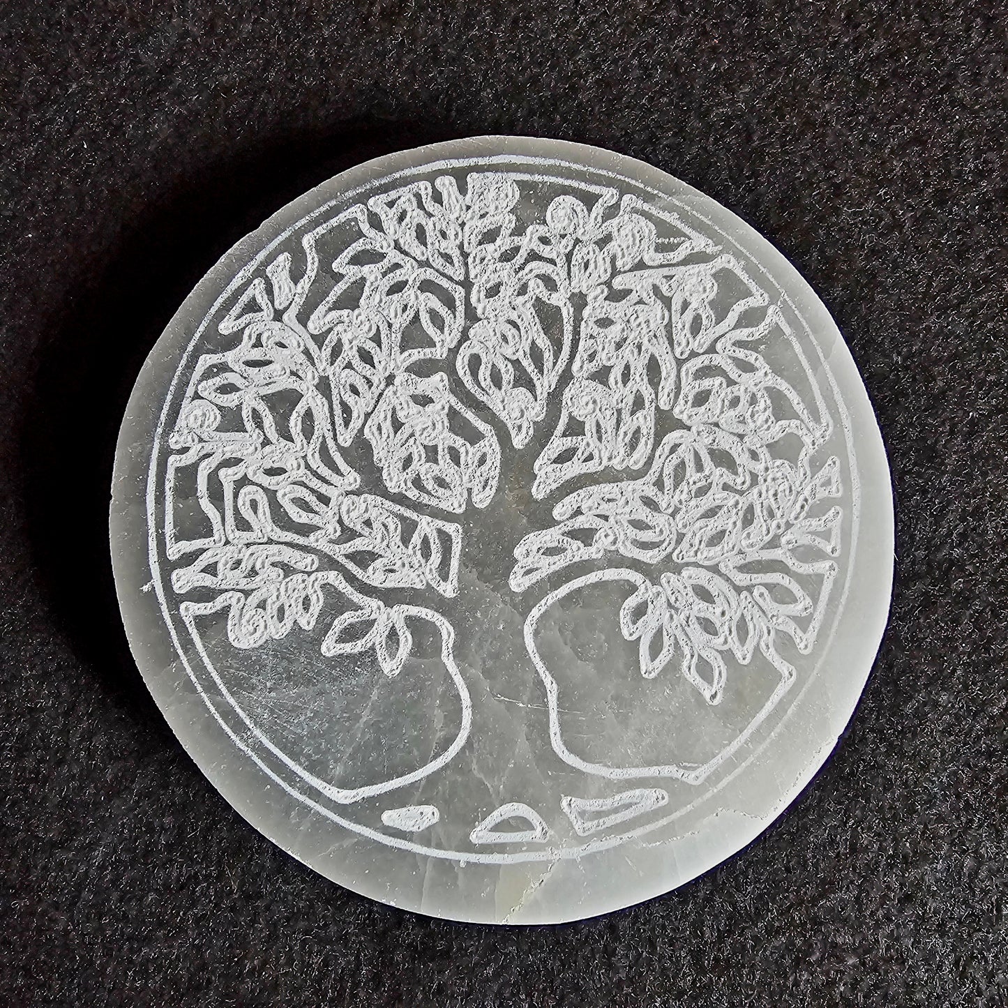 Selenite Tree of Life Round Charging Plate 4"