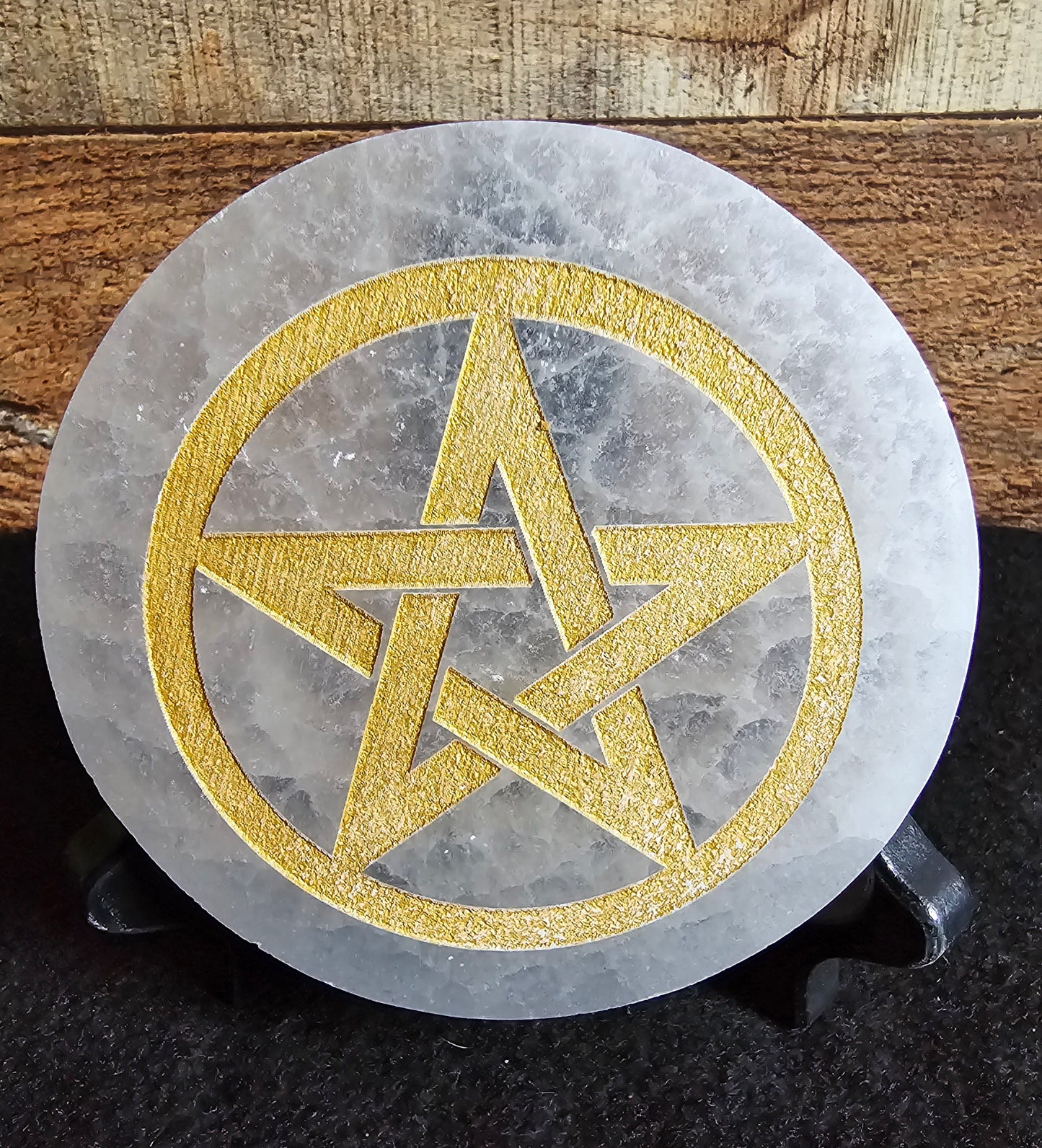 Selenite Pentagram Round Charging Plate 4"