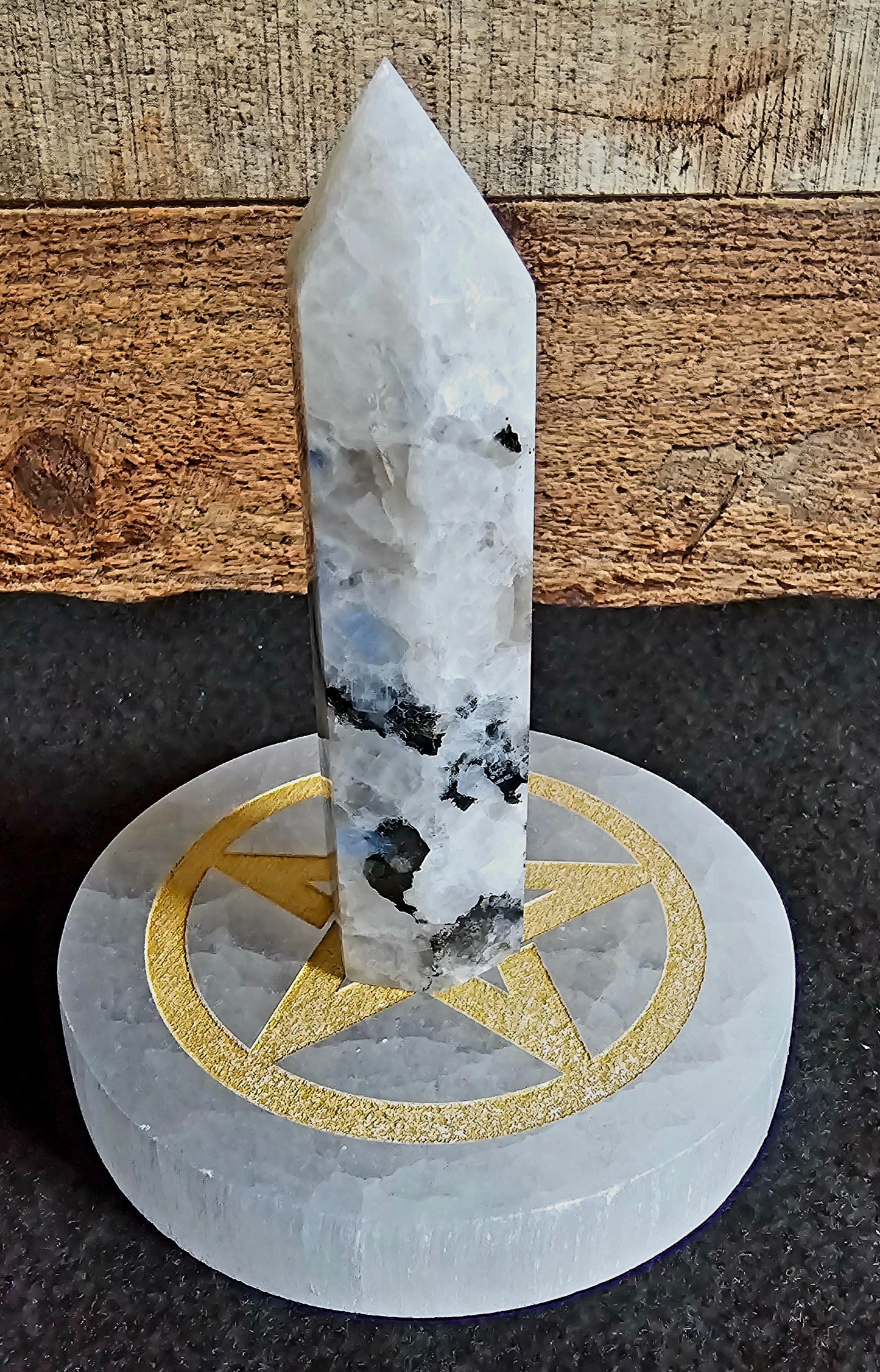 Selenite Pentagram Round Charging Plate 4"