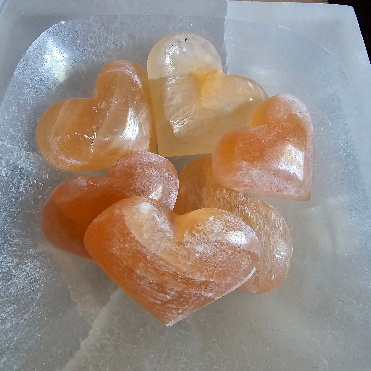 Pink Selenite Hearts 2"