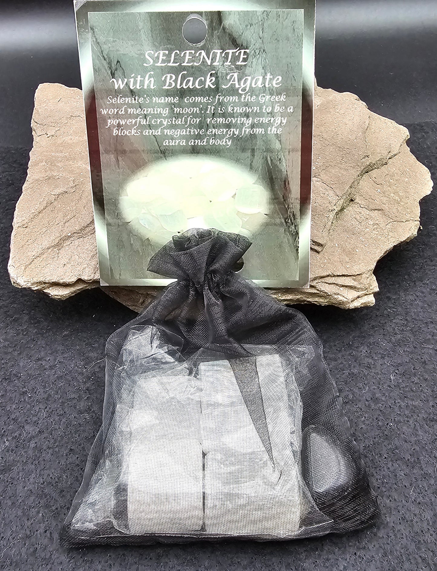 Selenite with Black Agate