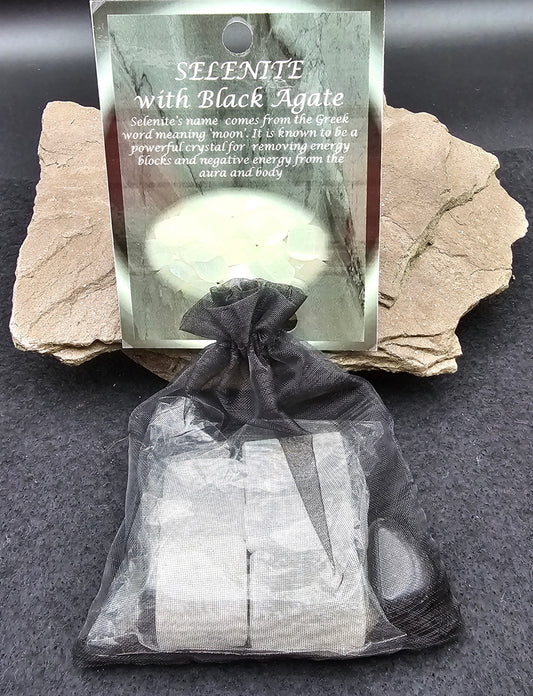 Selenite with Black Agate