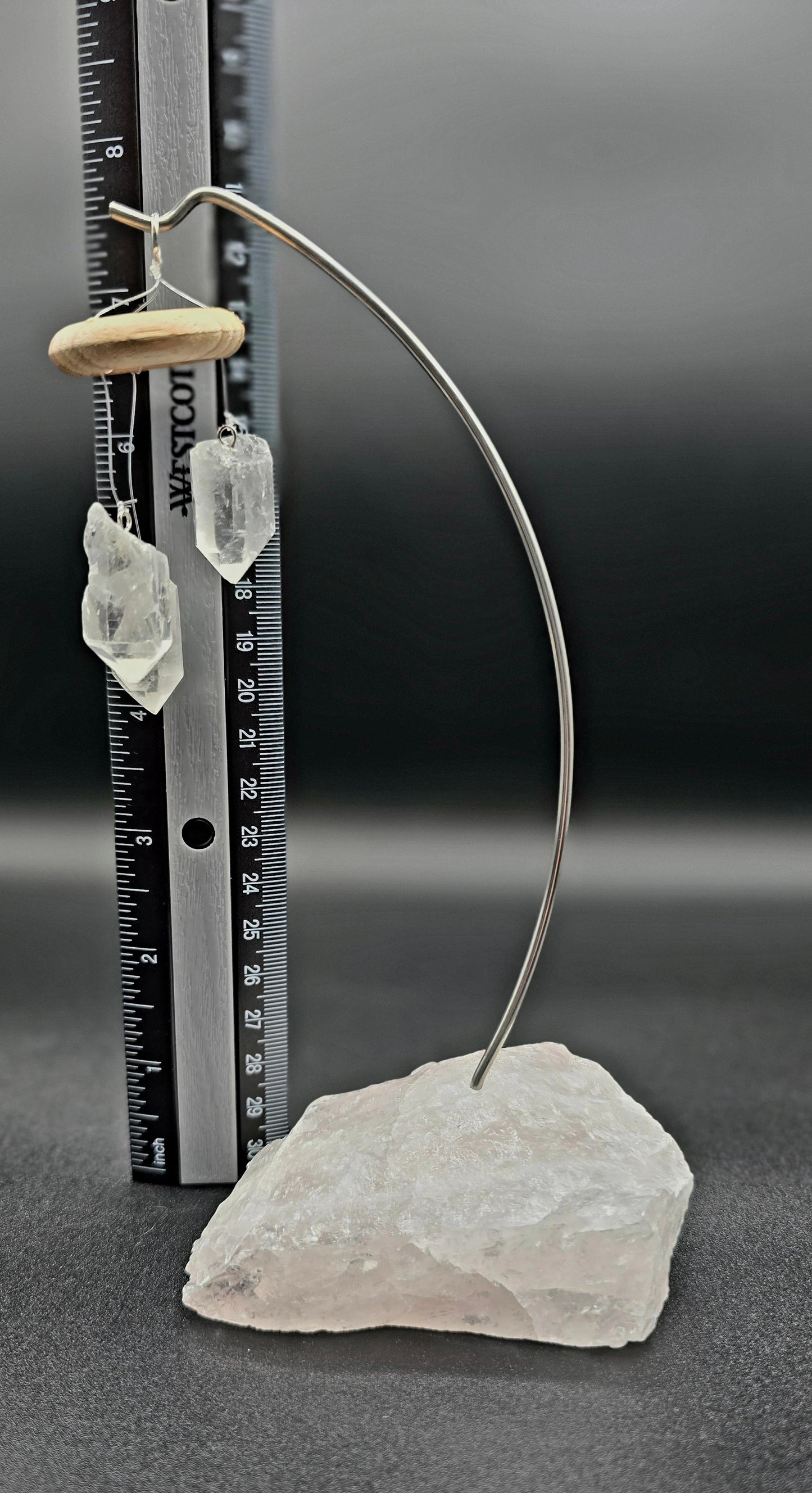 Desk Chime with Rose Quartz Base and Clear Quartz Chimes