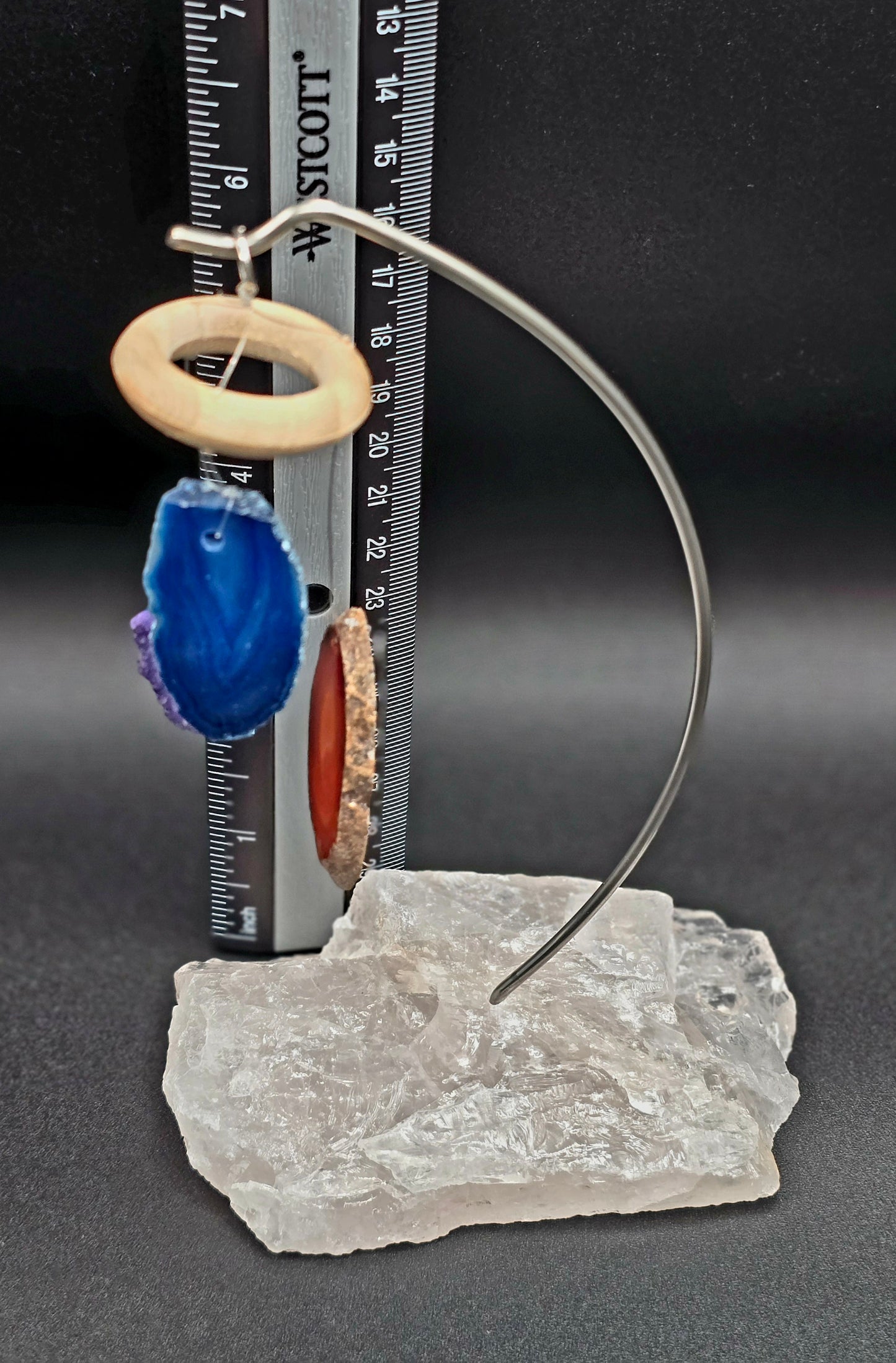 Desk Chime with Clear Quartz Base and Agate Slice Chimes