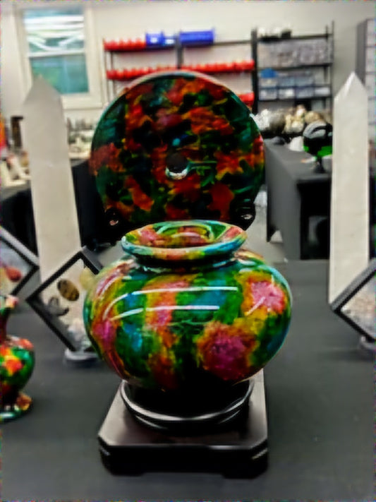 7 Color Jade Carved Vase with Custom Stand