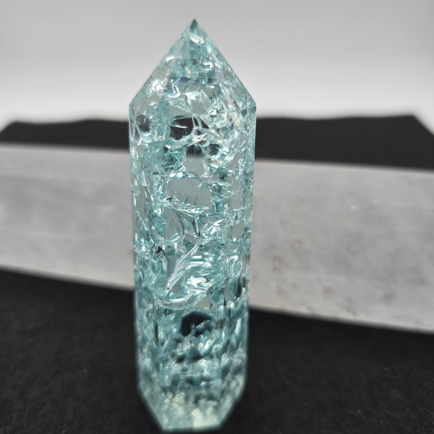 Light Blue Crackle Quartz Tower 3.4"-#4