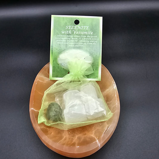 Selenite with Vessonite