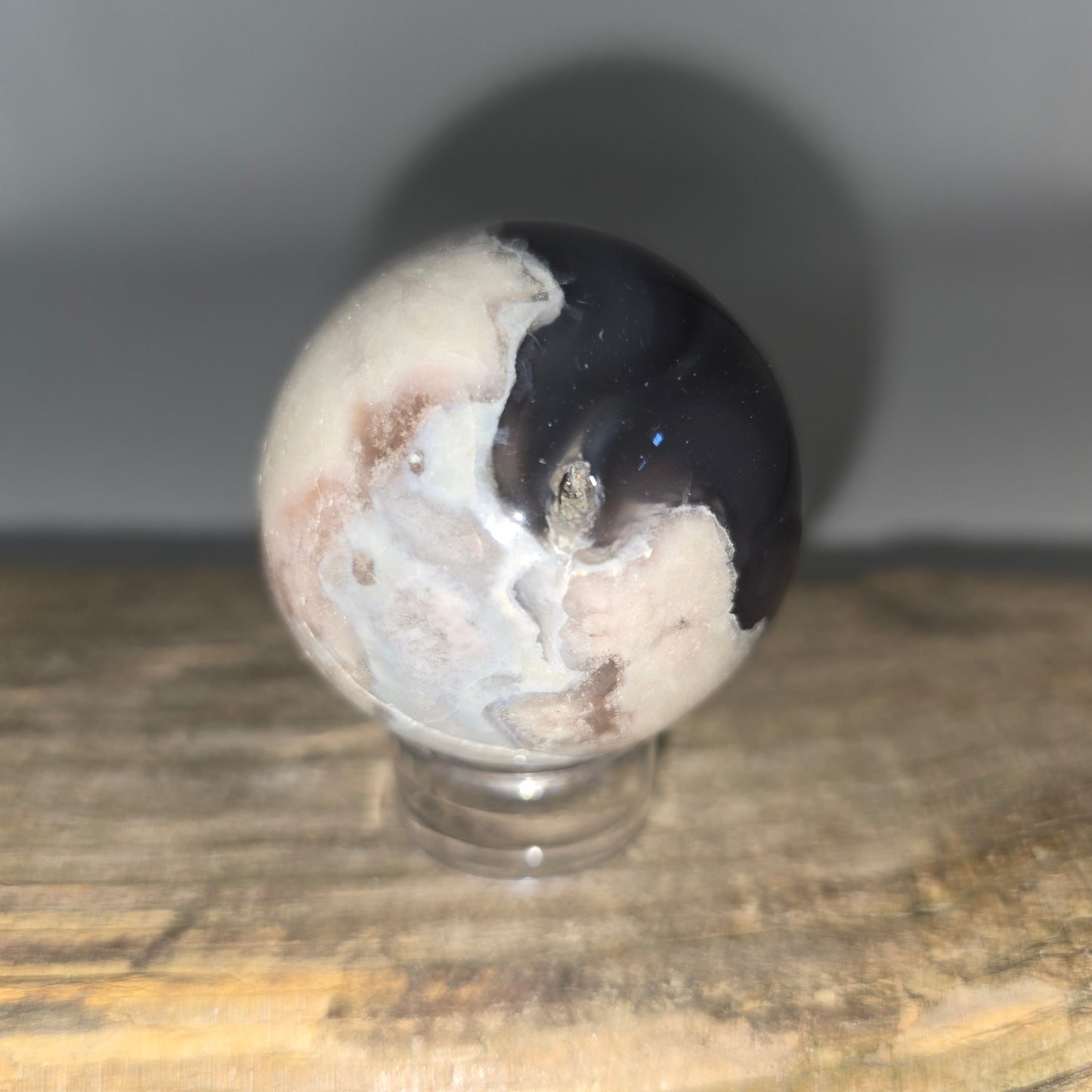 Black Flower Agate Sphere 44MM-#2