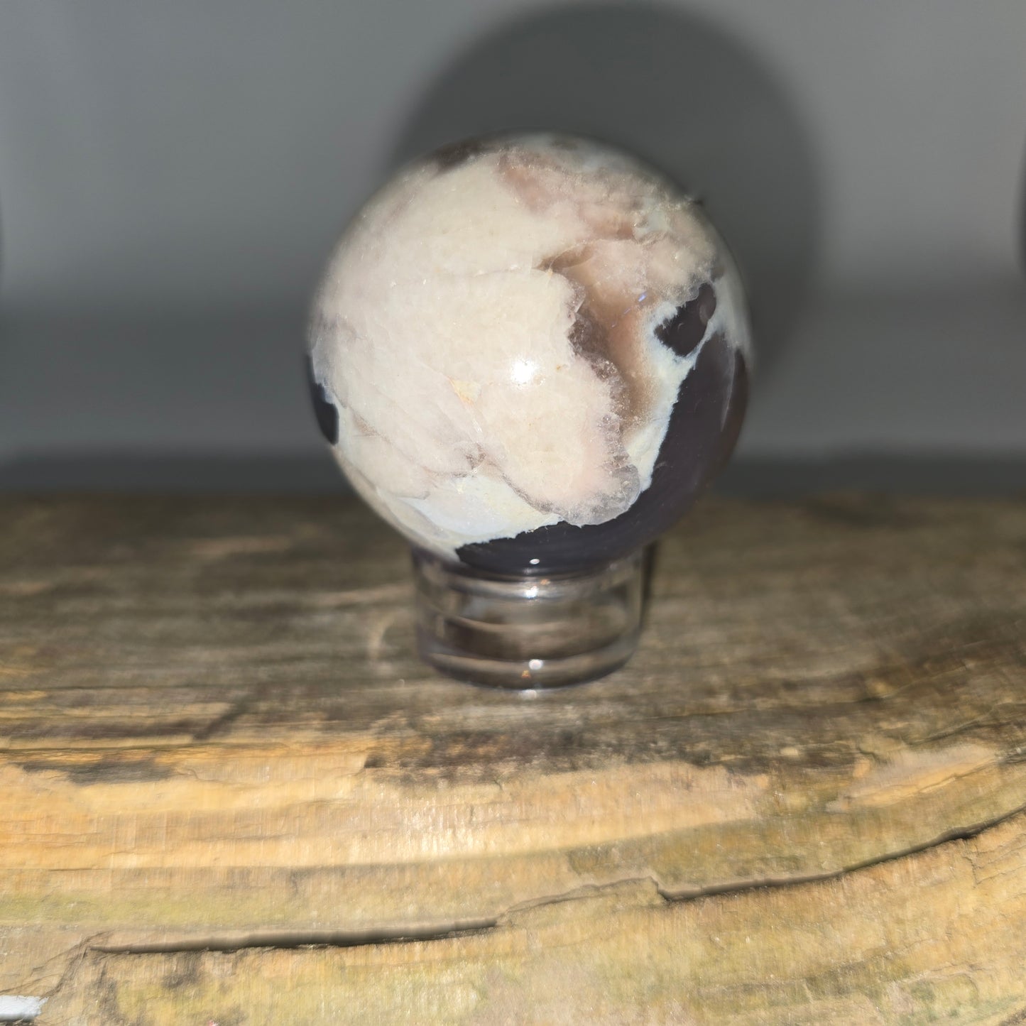 Black Flower Agate Sphere 44MM-#2