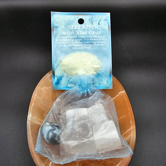 Selenite with Blue Opal