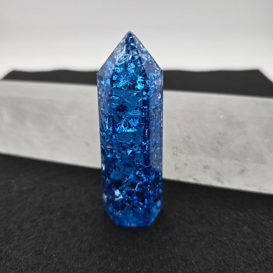 Dark Blue Crackle Quartz Tower 3.2"-#5