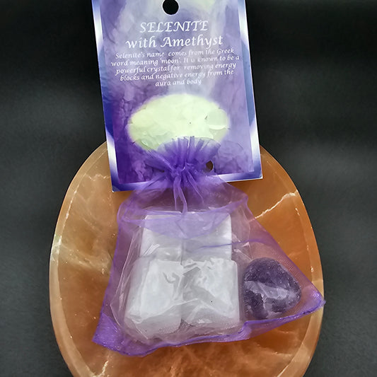 Selenite with Amethyst