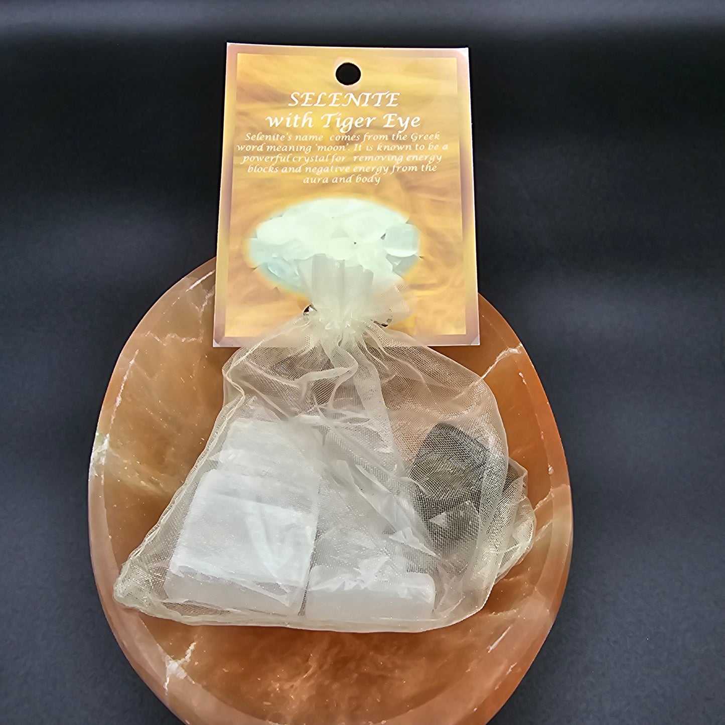 Selenite with Tiger's Eye