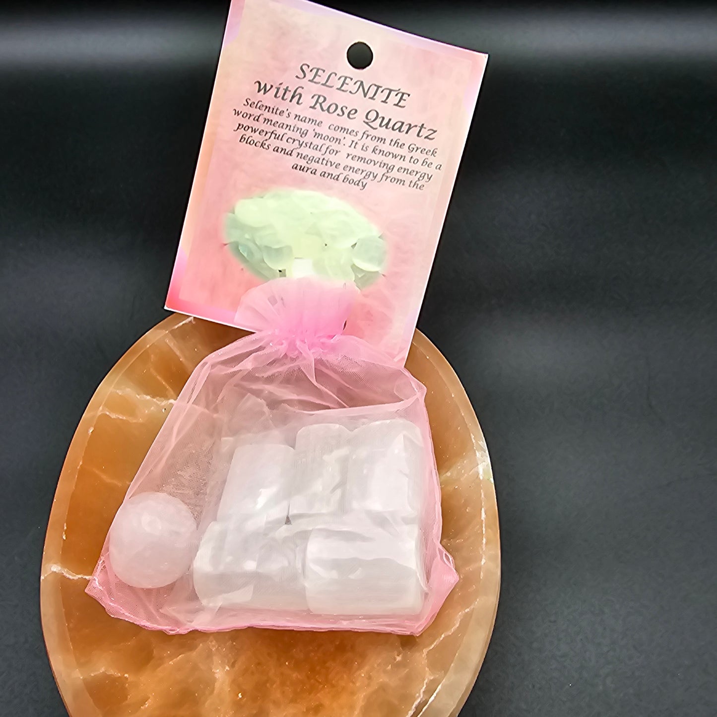 Selenite with Rose Quartz