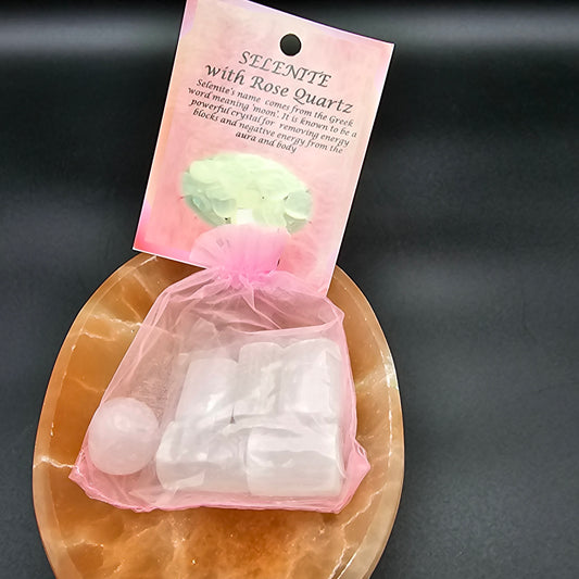Selenite with Rose Quartz