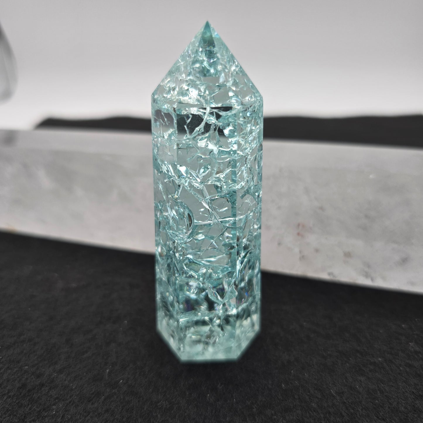 Light Blue Crackle Quartz Tower 3.7"-#3