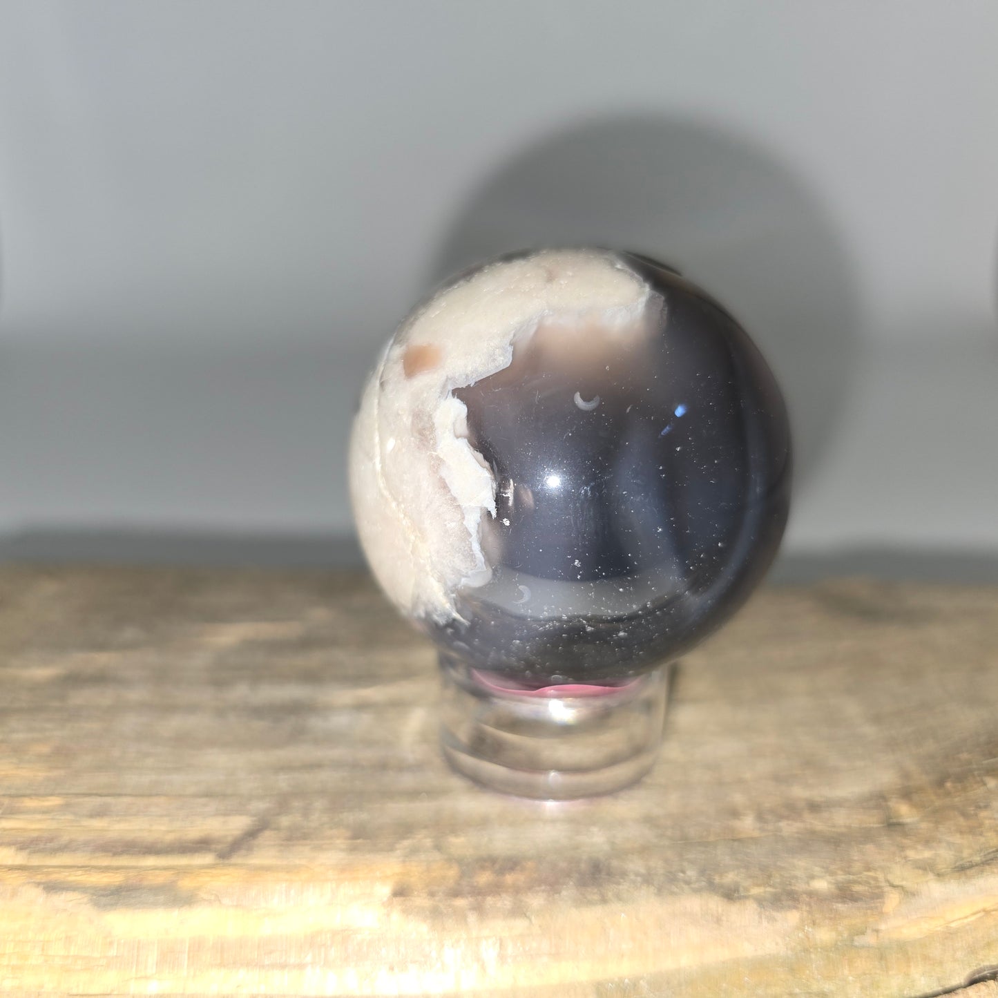 Black Flower Agate Sphere 44MM-#2