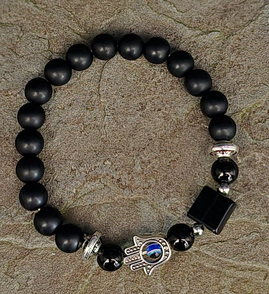 Evil Eye Hamsa Hand Bracelet - Black Obsidian