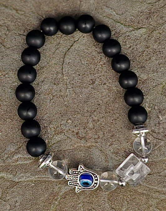 Evil Eye Hamsa Hand Bracelet - Clear Quartz