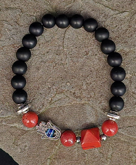 Evil Eye Hamsa Hand Bracelet - Red Jasper