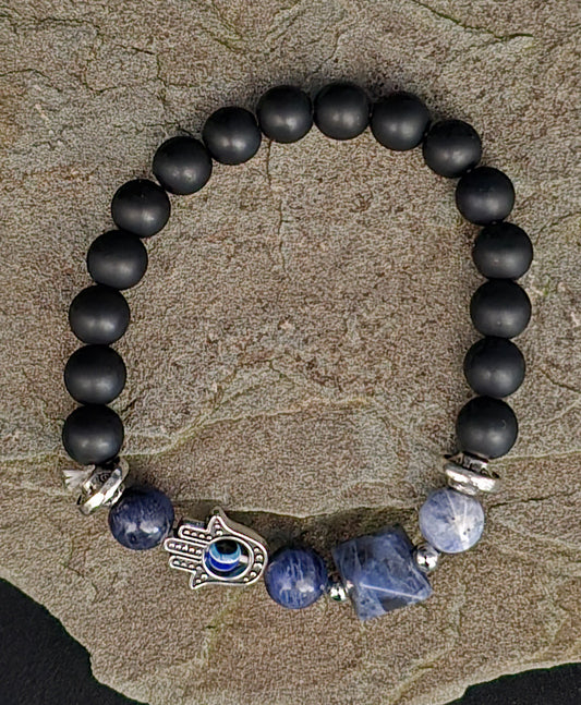 Evil Eye Hamsa Hand Bracelet - Sodalite