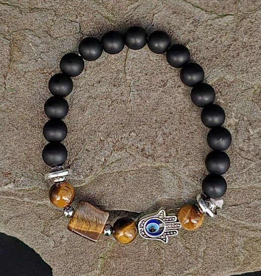 Evil Eye Hamsa Hand Bracelet - Tiger Eye