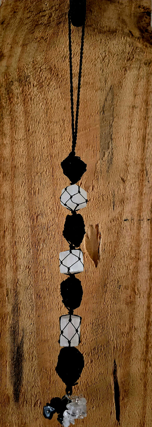 Large Square Tumble Hanger- Selenite and Black Tourmaline