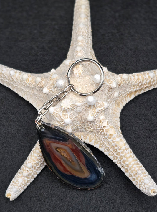 Key Chain - Agate Slice - Gray/Blue