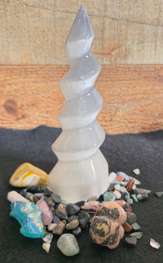 Selenite White Spiral Tower 5.9"