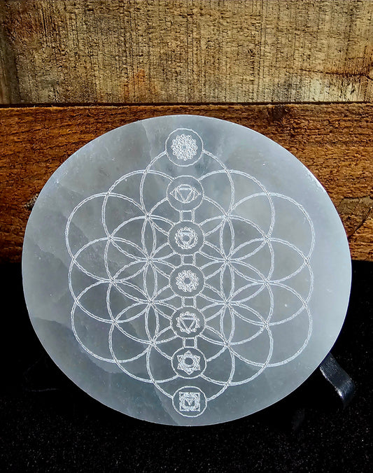 Selenite Mandala Round Charging Plate 3.75"