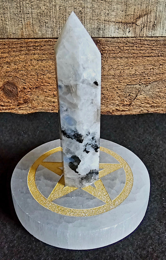Selenite Pentagram Round Charging Plate 4"