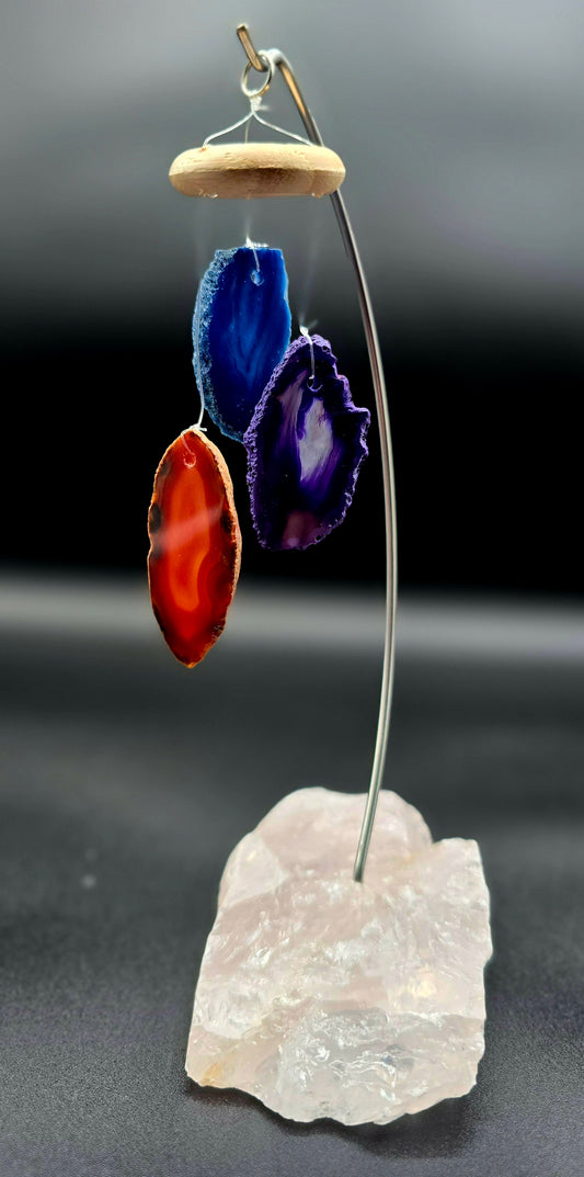 Desk Chime with Clear Quartz Base and Agate Slice Chimes