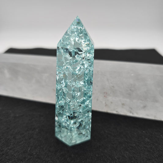 Light Blue Crackle Quartz Tower 3.7"-#3