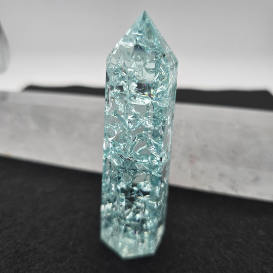 Light Blue Crackle Quartz Tower 3.4"-#4